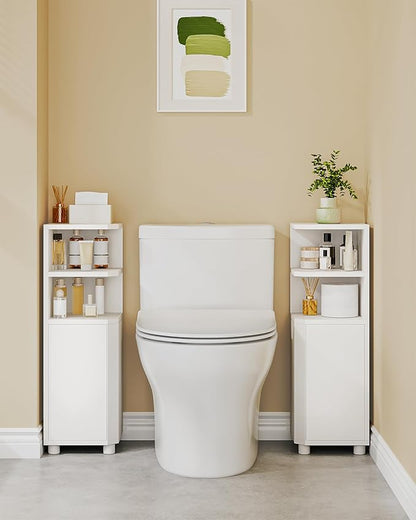 Corner Cabinet, Small Bathroom Corner Cabinet with Doors, Narrow Storage Cabinets with Adjustable Shelves, Bathroom Organizers and Storage for Small Space, White BC21003X