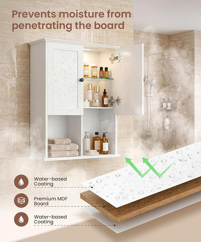 HAIOOU 23.6 inch Bathroom Wall Cabinet with Motion Sensor Light - White | Wall Mount Medicine Cabinet with Recessed Panel Doors, Adjustable Glass Shelf, Soft Close Hinges for Over the Toilet Storage