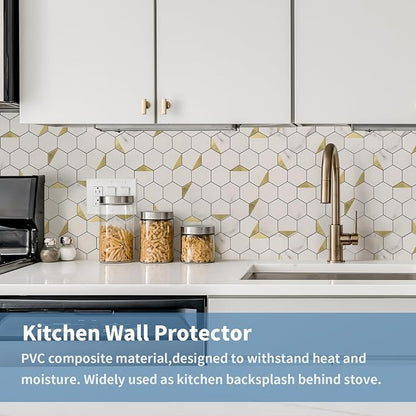 20-Sheet Heavy-Duty Hexagon Peel and Stick Backsplash, Thick Waterproof &Heat Resistant Stick on Wall Tiles, Marble White Mosaic for Kitchen & Bathroom, Strong Adhesive Permanent PVC Tiles