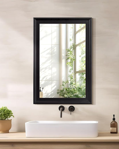 Black Wood Wall Mirror for Bathroom,Rectangle 20 x 30 inch Vanity Mirrors | Hanging Mirror with Wooden Frame for Living Room,Bedroom,Entryway