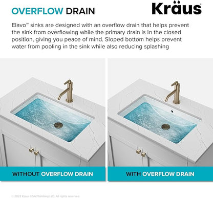 KRAUS Elavo 23 in. Rectangular Porcelain Ceramic Undermount Bathroom Sink in White with Overflow Drain, KCU-243