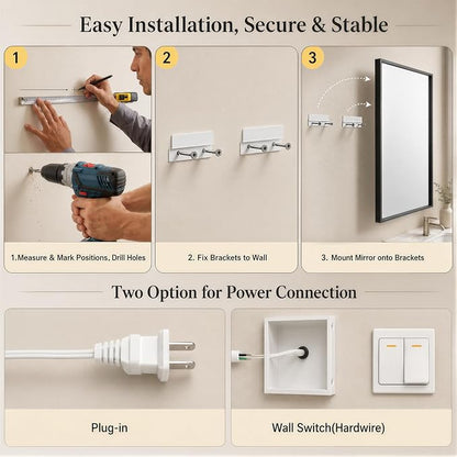 30"x40" LED Bathroom Mirror with Lights, Backlit + Front Lit, Anti-Fog | Lighted Bathroom Mirror with One-Piece Aluminum Alloy Frame, HD Shatterproof Tempered Glass, Dimmable, Memory Function
