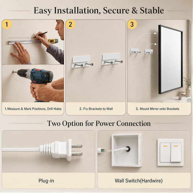 24"x36" LED Bathroom Mirror with Lights, Backlit + Front Lit, Anti-Fog | Lighted Bathroom Mirror with One-Piece Aluminum Alloy Frame, HD Shatterproof Tempered Glass, Dimmable, Memory Function
