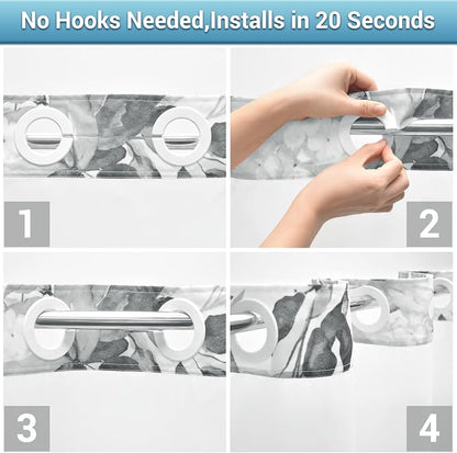 No Hook Floral Shower Curtain with Liner, Eucalyptus Grey, 71x74 | Snap in Liner, 3 in 1, Water Repellent, Easy Install, Machine Washable, Hotel Style for Bathroom, Watercolor Pattern