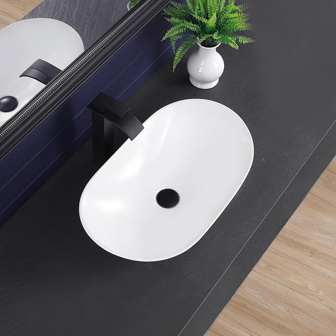 Vessel Sink 23.8"x14.2" Oval Bathroom Sink Modern White Porcelain Ceramic Above Counter Vanity Sink for Bathrooms Art Basin