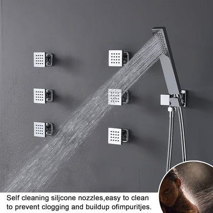 3 Functions Shower Head System Chrome Shower Faucet Set | 16X26 inch Ceiling Shower, 6 Body Jet, Handheld Shower, Temperature Display, 5 Functions Can All Run Together