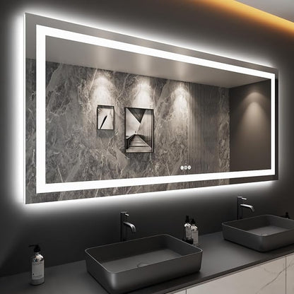 LOAAO 84"X40" LED Bathroom Mirror with Lights, UL Listed | Anti-Fog, Dimmable, 3 Color Temperature, Backlit + Front Lit, Memory Function, Tempered Glass