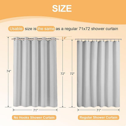River Dream Grey Cotton Blend No Hook Shower Curtain with Liner, 71x74 | with Snap in Liner, Heavyweight Waffle Fabric, Hotel Grade for Bathroom, Water Repellent, Corner Magnets, Machine Washable