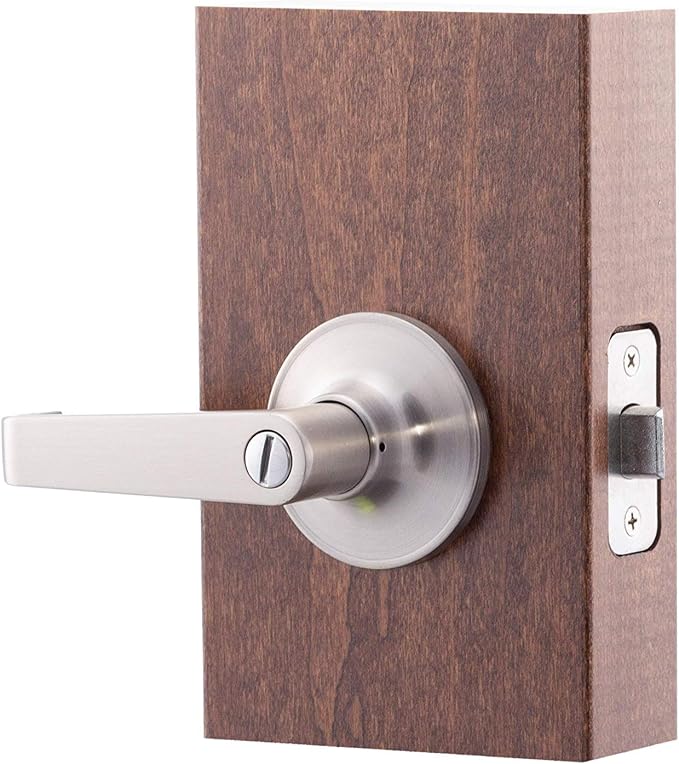 Copper Creek Avery Privacy Lever, Satin Nickel, Push Button Lock for Bedroom and Bathroom, ANSI Grade 3, Reversible Keyless Interior Door Handle, DIY Install, AL1231SS