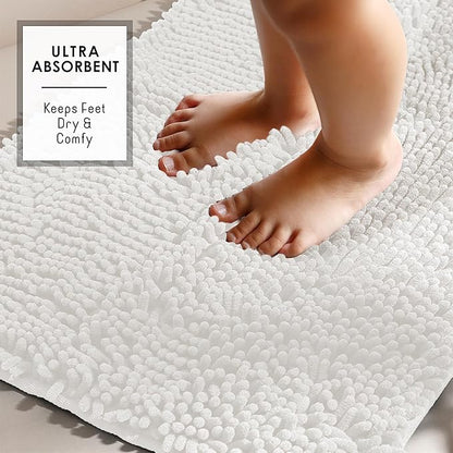 Hearth & Harbor Bathroom Rugs, Chenille Bath Mat - Machine Washable Bath Mats for Bathroom Non-Slip Backing Rubber, Quick Dry Mat - White Bath Rug, 17x24-20x32-20x24