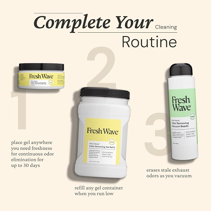 Fresh Wave Lemon Odor Eliminator Gel 3-Pk 7 oz - Air Freshener for Home | Plant-based essential oils. Lasts 15-30 days per jar. No plug-in needed. Pet-safe, closet and bathroom deoderizer.