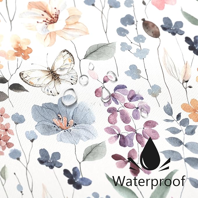 Small Stall Shower Curtain 36 x 72 Inch, Half Narrow Dorm Floral Shower Curtain for Bathroom, Colorful Watercolor Wildflower Vintage Trendy Fabric Shower Curtain Set with Hooks, Ivory