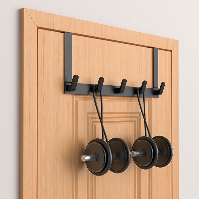 Over The Door Hooks Hanger, Heavy Duty Rack for Winter Coat, Fits 1 3/4" Doors, L7U - Bathroom Accessories and Towel Organizer Holder - Black