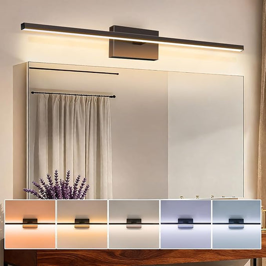 Aosclex 32 Inch Wall-Mounted Bathroom Lighting Fixtures, 180° Rotatable, 24W 2160LM, 5CCT Adjustable (2700K–6000K), Dimmable LED Light Fixture, Black Modern Bathroom Vanity Light, ETL Certificated