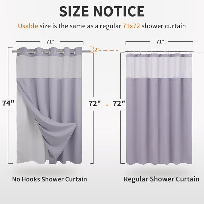 RiverDream Heavyweight Waffle No Hook Shower Curtain with Liner,Lilac,71x74 | Dotted Waffle,Snap-in Liner,Heavy Duty,Quick Dry,Mesh Top Window,With Bottom Magnets,Hotel-Grade,Washable,Standard Size