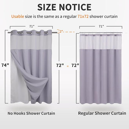 RiverDream Heavyweight Waffle No Hook Shower Curtain with Liner,Lilac,71x74 | Dotted Waffle,Snap-in Liner,Heavy Duty,Quick Dry,Mesh Top Window,With Bottom Magnets,Hotel-Grade,Washable,Standard Size