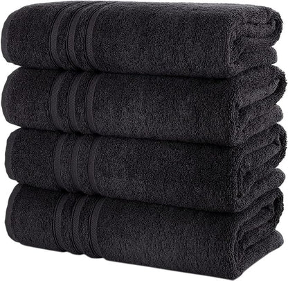 Hawmam Linen Black Bath Towels 4-Pack - 27x54 Soft and Absorbent, Premium Quality Perfect for Daily Use 100% Cotton Towel 600 GSM