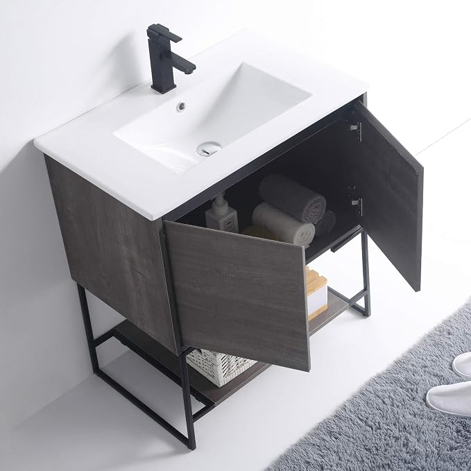 30 Inch Bathroom Vanity with Sink - Modern Knob Free Design, Elegant Space-Saving Solution for Your Bathroom - Durable, Bathroom Vanities for a Contemporary Look - Urbania Collection