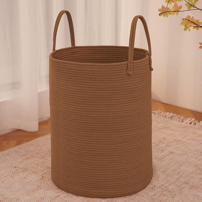 JMvicyroam 80L Cotton Rope Laundry Basket Hamper, Golden Jute | Collapsible laundry basket, reinforced handles, freestanding, machine washable, holds 3-5 thick blankets, clothes or toys