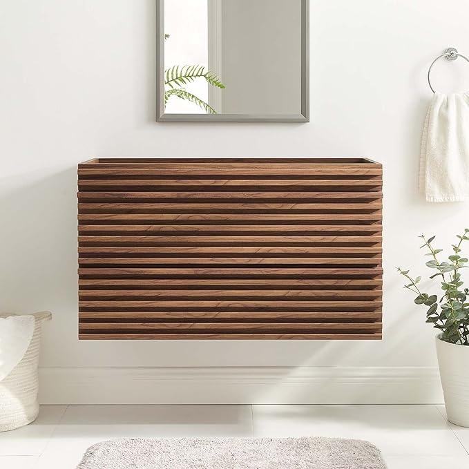 Modway Render 36" Wall-Mount Bathroom Vanity Cabinet in Walnut - Sink Basin Not Included