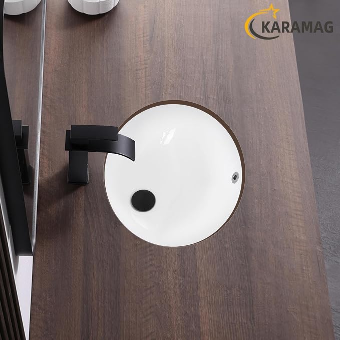 Undermount Bathroom Sink KARAMAG 18.4"x15" Oval Sink with Overflow White | 18.4 Inch Ceramic Oval Vanity Sink,Undermount Design,Easy to Clean,Modern Style,Ideal for bathroom,vanity, lavatory,restroom