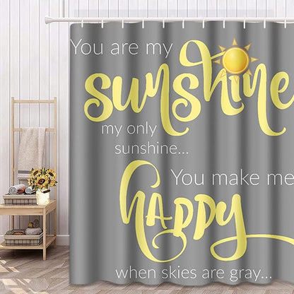 Shower Curtain for Bathroom Decor, 66 x 72 Inch, Sunshine Yellow | Quote Inspirational Gray Waterproof Polyester Fabric Shower Curtains Set with Hooks