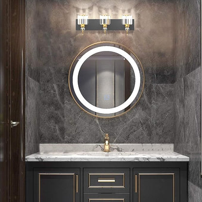 Ralbay Modern Bathroom Vanity Light Fixture, 3-Lights, Black Metal & Crystal, HJ-8600-3T
