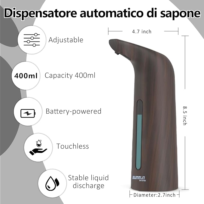 Automatic Liquid Soap Dispenser, 4-Level,13.5oz Touchless | Plastic,400ml Electric Battery Operated Hand & Dish Countertop Soap Dispensers with Sensor for Bathroom,Kitchen Sink