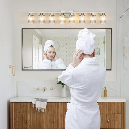 YYT 8-Light Bathroom Vanity Light Fixtures, Over Mirror Brushed Nicekl Vanity Light Fixtures for Bathroom with Clear Glass Shade