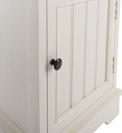 SAFAVIEH Home Collection – Connery Distressed Vintage White Storage Cabinet with Rattan Baskets & Bottom Door, Farmhouse Accent Storage, Fully Assembled (AMH5742B)