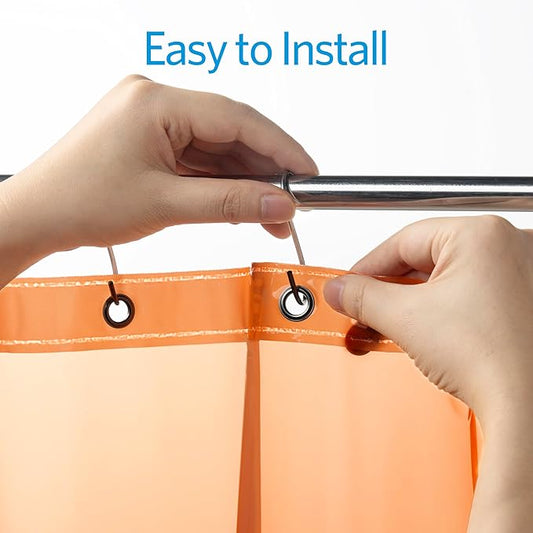 EHZNZIE Shower Curtain Liner Light Weight PEVA, Shower Liner 72x72 Inches, Waterproof, No Chemical Smell with 12 Rust Proof Metal Grommets for Bathroom Shower Curtain, Clear Orange