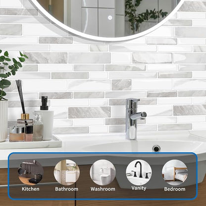 10-Sheet Peel and Stick Kitchen Backsplash Tiles | 3D Waterproof Self Adhesive Wall Tile Stick on Backsplash for Kitchen and Bathroom(Beige White,12"×12")