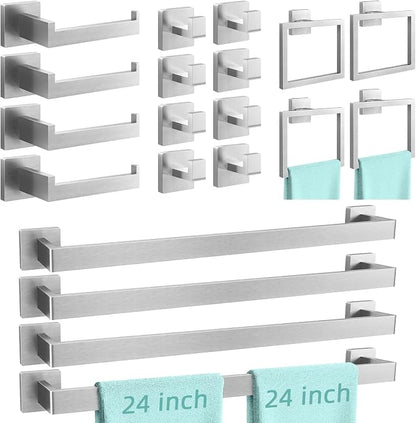 FEILERN 20-Piece Bathroom Hardware Set Brushed Nickel 24 Inch Towel Bar Set | Towel Bar, Towel Racks for Bathroom, Towel Hooks, Toilet Paper Holder, Square Towel Ring, Stainless Steel Wall Mounted