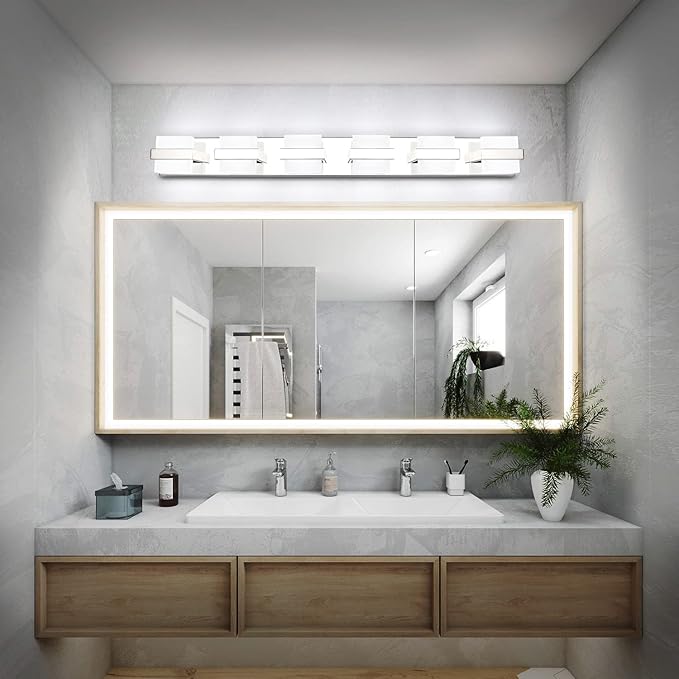 SOLFART 6 Lights Vanity Light Over Mirror,Chrome Bathroom Light Feature Modern LED Dimmable Gloss Chrome Modern Lighting