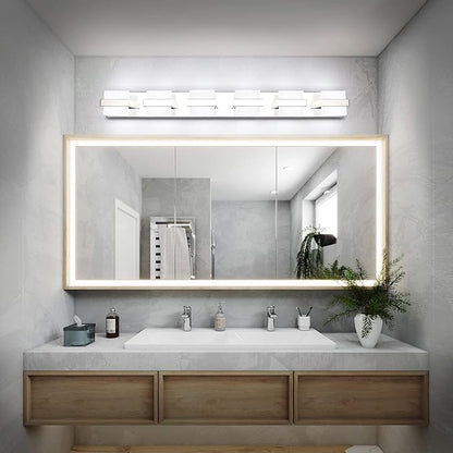 SOLFART 6 Lights Vanity Light Over Mirror,Chrome Bathroom Light Feature Modern LED Dimmable Gloss Chrome Modern Lighting
