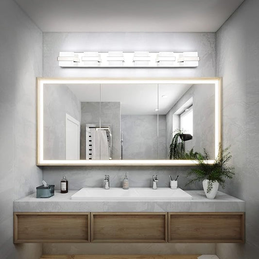 SOLFART 6 Lights Vanity Light Over Mirror,Chrome Bathroom Light Feature Modern LED Dimmable Gloss Chrome Modern Lighting