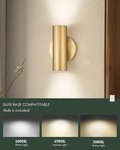 2-Light Wall Light, Brass Gold Wall Sconce, Indoor Up and Down Wall Lamp with Cover for Bedroom Bathroom Stair Entryway, Update WL4830-2W-BB-B