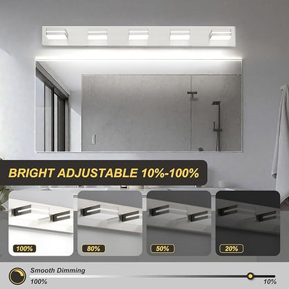 OKELI 5 Lights Bathroom Vanity Light Fixtures Brushed Nickel LED Dimmable Vanity Light Over Mirror Modern Wall Mounted Lighting Fixture, 350° Rotatable Lamp Head 36W Cold White 6000K ETL Listed