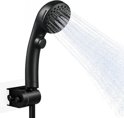 OFFO Handheld Shower Head with Shower Head Holder, 5 Mode Handheld Shower Head with On Off Switch for Water Saving, High Flow Powerful Boosting Showerheads with 60" PVC Hose, Matte Black