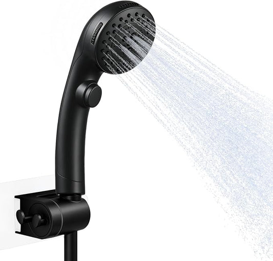 OFFO Handheld Shower Head with Shower Head Holder, 5 Mode Handheld Shower Head with On Off Switch for Water Saving, High Flow Powerful Boosting Showerheads with 60" PVC Hose, Matte Black