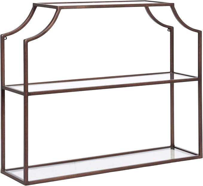 Kate and Laurel Ciel Modern Glam Wide Two-Tier Wall Shelf, 24 x 20, Bronze, Tiered Bathroom Shelves for Over the Toilet Storage or Bedroom Makeup Organizer
