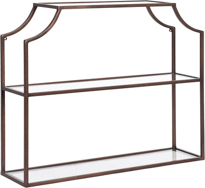 Kate and Laurel Ciel Modern Glam Wide Two-Tier Wall Shelf, 24 x 20, Bronze, Tiered Bathroom Shelves for Over the Toilet Storage or Bedroom Makeup Organizer