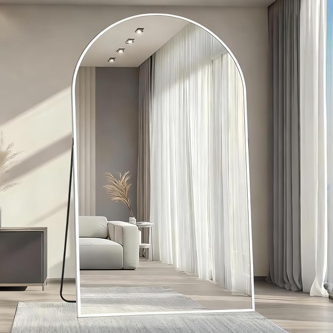 Dewfig Arched Full Length Mirror, 81"x41" Large Floor Mirror, White | Aluminum Alloy Frame Oversized Full Body Mirror, HD Shatterproof Tempered Glass, Lean/Stand/Wall for Living Room,Bedroom