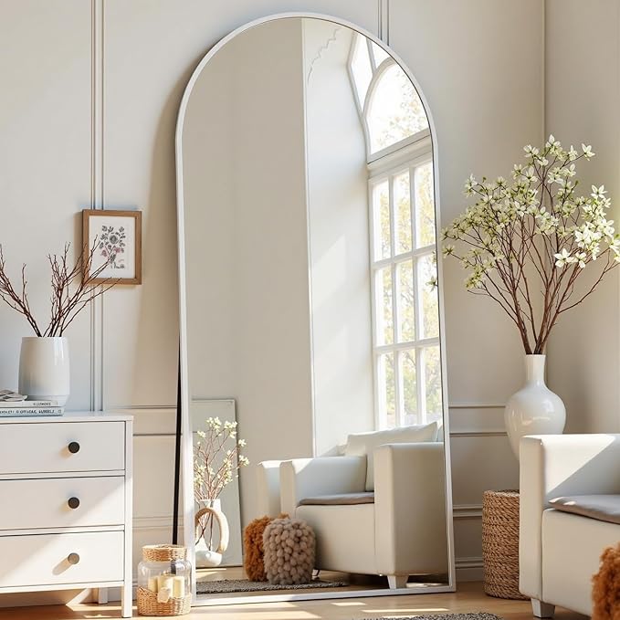 Dewfig Arched Full Length Mirror, 57"X20" Large Full Body Mirror, White | Aluminum Alloy Frame Floor Mirror, HD Shatterproof Tempered Glass, Lean/Stand/Wall for Living Room,Bedroom, Dressing Room