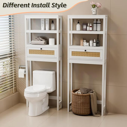Over Toilet Storage Cabinet with Barn Door & Adjustable Shelves | 24 Inch Wide Bathroom Organizer, Space-Saving, Sturdy Wood, Anti-Tipping, Easy Assembly, for Restroom, Laundry, Small Spaces