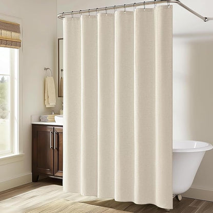 MIULEE 72 x 84 Extra Long Linen Shower Curtain Light Cream 12 Metal Hooks | Washable, Heavy Fabric Curtain Set, Waterproof Thick Cloth Shower Curtains, Bathroom Hotel Bathtub