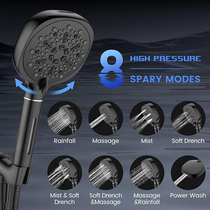 Filtered Shower Head with Handheld, High Pressure 8-mode Shower with Filter | Remove Chlorine for Hard Water, Reduce Dry Itchy Skin, Anti-clog Nozzles, Built with Power Wash, Extra Holder & Hose