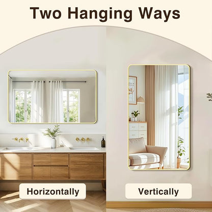 Vanity Bathroom Mirror, 50”x30” Gold Bathroom Mirror for Over Sink | HD Tempered Glass, Anti-Rust Frame, Vertical or Horizontal, Wall Mirrors for Bathroom Sink, Living Room, Entryway, Bedroom