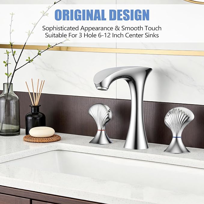 Chrome Bathroom Faucet 3 Hole, 8 Inch Widespread Bathroom Sink Faucet for Vanity, 2 Handle Bathroom Faucets, Bathroom Vanity Faucet with Pop-Up Drain and Supply Hoses