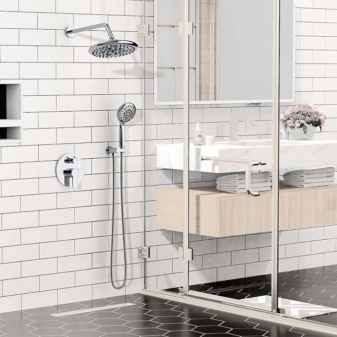 SR SUN RISE Shower Faucet - 10 Inch Multifunctional High Pressure Shower Head System with Handheld Shower Head Fixtures - Valve Included - Polished Chrome